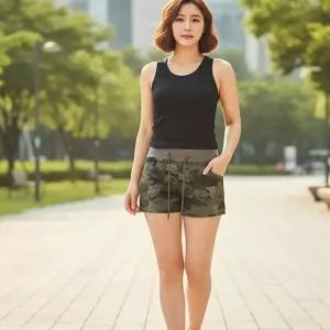 여성 여름 카모 밀리터리 패턴 트렌디 허리 밴딩 스트리트 핫팬츠