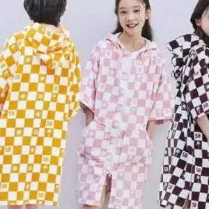 아동 비치 가운 아동 목욕 가운 체크 후드 수영 타월 래쉬가드
