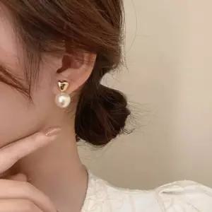 실버925 골드 하트 왕 진주 귀걸이