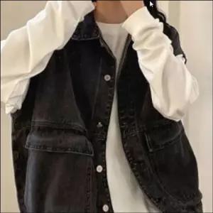 여성 흑청 블랙 데님조끼 레이어드 오버핏 청쪼끼 아우터