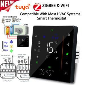 자동온도조절기 에어컨 제어용 3단계 난방 냉각을 온도 ALEXA YANDEX GOOGLE ZIGBEE 디스플레이 호환 디지털 위한 써모스탯 스마트 HOME HVAC
