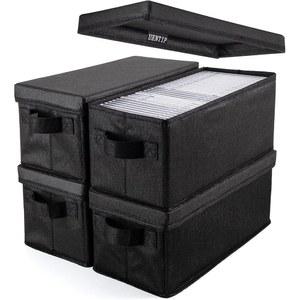 UENTIP CD 보관함 - 케이스 4개 팩 13.2인치 x 5.9인치 5.3인치, 전체 보석 케이스에 30개의 CD, 슬림 60개의 슬리브에 165개의 디스크를 보관할 수 있습니다 블랙(4팩-블랙)