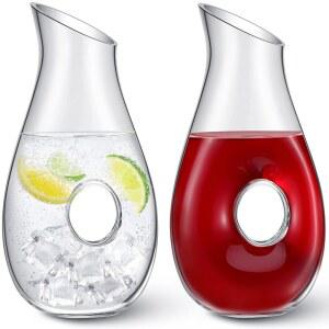 레드 와인 맥주 애호가를 위한 피처 유리 병 카라페, 결혼식 선물 디캔터 48온스 디캔터, 생일 주스 파티 피어싱 투명 2개 용품