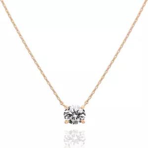 PAVOI 14K 금도금 크리스탈 솔리테어 1.5캐럿 7.3mm 큐빅 지르코니아 앙티 초커 목걸이 여성용 골드