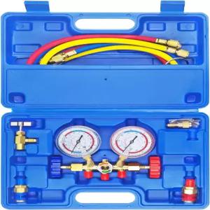 JIFETOR 3방향 AC 매니폴드 게이지 세트 자동차 및 가정용 R404A R134A 충전용 HVAC 진단 냉매 도구 포함