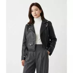 KOLEAT WOMEN 크롭 오버핏 마일드레더 라이더자켓 [벨트탈부착]