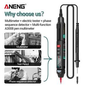 ANENG A3008 펜형 멀티미터 6000 카운트 자동 범위 제로 와이어 온/오프 커패시터 주파수 측정