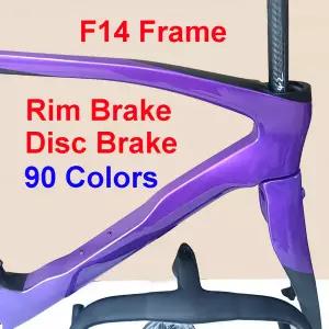 자전거프레임 F14 로드 바이크 카본 프레임 림 브레이크 / 디스크 자전거 프레임세트 레이싱 핸들바 포함