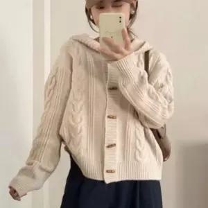 가디건 꽈배기 니트 떡뽁이 단추 후드 캐주얼 2컬러