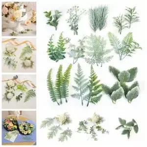 10Pcs 인공 식물 잎 웨딩 파티 홈 장식 액세서리 Diy 케이크 사탕 상자 갈 랜드 크리스마스 꽃 화 환