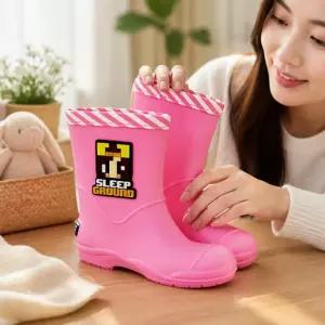 핑크 레인부츠 잠뜰 캐릭터 로고 아동화