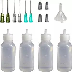 HaBeuniversal 둥근 바늘 팁 도포기 병 세트 - 30ml 짜서 쓰는 보관 캡 14ga 및 미니 깔때기