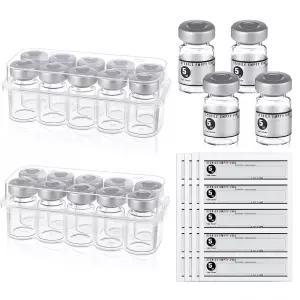 Threlaco 20개입 5ml 멸균 바이알 유리 밀봉 주사 포트 알루미늄 페니실린 병 디자인 내용물 식별용 라벨