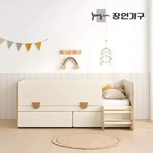 [장인가구](무료) 로빈 어린이 데이베드 서랍형 수납침대 프레임SS+안전가드+스텝스툴+낮은본넬