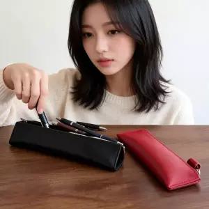 (색상 아이보리)가죽 펜케이스 필통 파우치 학생 직장인 필기구 문구 보관 케이스 정리함