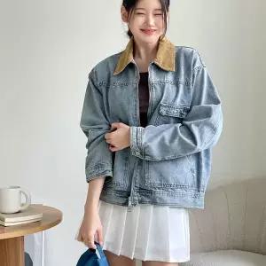 여자 투웨이집업 배색 카라넥 빅포켓 개강룩 청자켓