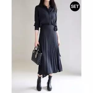 [하프클럽/모리스커밍홈]블라우스 + 플리츠 랩스커트 셋업_M2509SE055C
