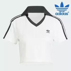 [아디다스][세일] 아디다스 여성용 반팔티 JD2608 V-NECK 우먼스 아디컬러 풋볼 자카드 브이넥 크롭  반팔