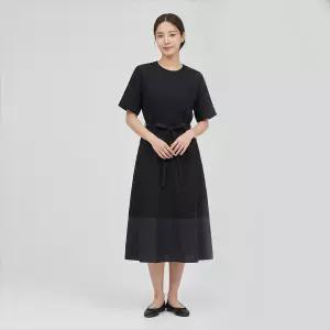 정가359000 시스루 디테일 벨티드 반팔 원피스 BKOAE2531