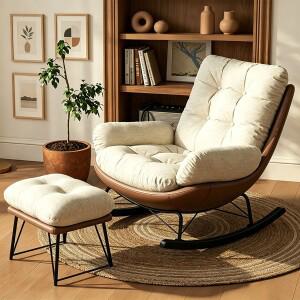 d*-Upholstery 레트로 세탁 가능 흔들의자 현대 가정용 싱글 소파 스윙 체어 성인용 크리미 스타일 패브릭