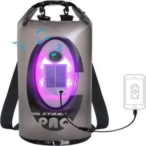 Qoolife 방수 드라이백 태양광 블루투스 스피커 및 조명 포함 - 10L/20L 롤탑 남녀용 카약 해변 래프팅