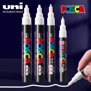 일본 UNI POSCA 마커 펜  수성 아크릴 화이트 하이라이트  방수 영구 그림 그래피티  0.7mm  2mm 미술 용품
