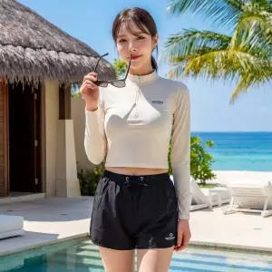 서프라이더 크롭래쉬가드 상의+하의 2종세트 반집업 비치웨어 빅사이즈 / SURFRIDER