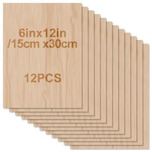 12피스 공예용 보드 세트 - 30x15cm 2mm 두께 합판  매끄러운 표면 레이저 커팅 및 우드 버닝용 미가공 사
