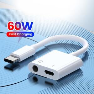PD60W 2-in-1 Type-C ~ 3.5mm 잭 iphone 호환 1516용 오디오 OTG 어댑터 삼성호환 유선 헤드폰 커넥터