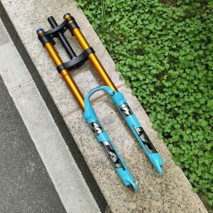 더블 크라운 27.5 34mm 튜브 락아웃 가능 산악 자전거 에어 포크 100X9mm 드롭아웃 성인용 서스펜션
