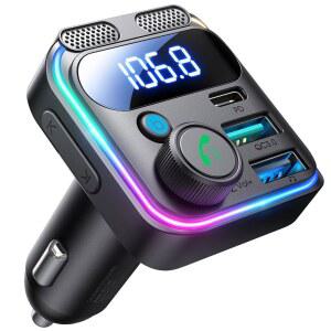 JOYROOM 81W 블루투스 6.0 차량용 무선 어댑터 FM 라디오 송신기 | [PD45W & QC36W] 고속 충전 선명한 통화를 위한 듀얼 마이크 하이파이 딥 베이스 LED 조명 USB 드라이브 지원 로드 트립에 최적