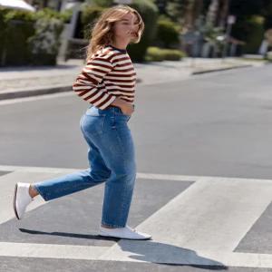 ZARA JEANS Z1975 MOM FIT TIRO ALTO RAYA PLANCHADA - 미디움 블루 7223/037/427