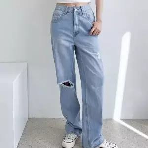 [하프클럽/]여자빅사이즈 와이드레그 찢청데님