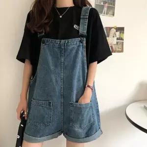 [하프클럽/]여성 멜빵 반바지 롤업 데님 오버롤 청팬츠