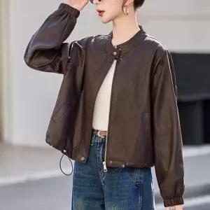 [블랙퀸][블랙퀸] 노카라 레더 블루종 밑단 스트링 점퍼 blk005183