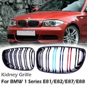 자동차 그릴망 튜닝 BMW 호환 E81 E87 E82 E88용 더블 슬랫 키드니 그릴 M 컬러 크롬 카본 116i 118d 120i