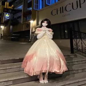 그라데이션원피스 항공배송 인어공주 졸사컨셉 인어 드레스 그라데이션 핑크 숏원피스 S