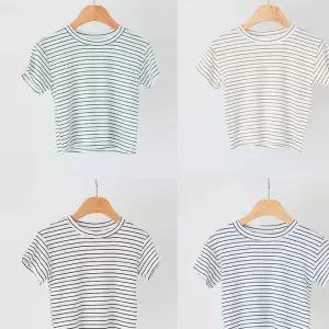 유아 데일리룩 여름 등원룩 코디 줄무늬 반팔 티셔츠 남매룩자매룩형제룩 어린이집등원패션 i-WA59B35