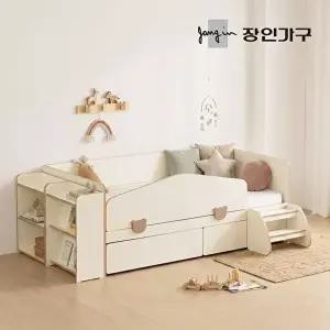 [장인가구](무료) 로빈 어린이 데이베드 서랍형 수납침대 프레임SS+가드+선반2+스텝스툴+7존포켓
