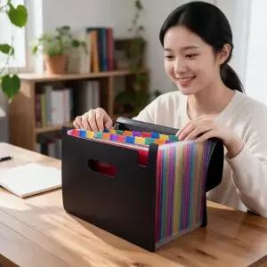(컬러 무지개 컬러)A4 서류정리함 24포켓 문서보관함 사무용 학원 학습지 가정용 서류함