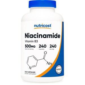뉴트리코스트 나이아신아마이드 비타민 B3 500mg 240캡슐 비 GMO 텐 프리 플러시