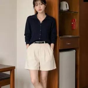 KSS 3772 여자핀턱반바지 벨트포함 스커트 블랙 여성의류 핀턱바지 DF503