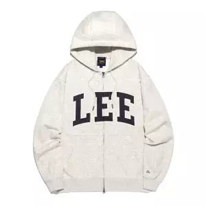 데님 아플리케 로고 후드 집업 오트밀 LE2503HZ02OT