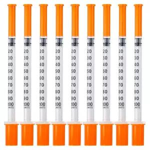 U-100 1ml/cc 주사기 31G 5/16 인치 8mm 일회용 실험실 용품 20개입 100개 단위 용량 누수 방지 개별 포장