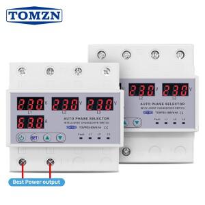 TOMZN 100A63A 3상 3P+N DIN 레일 선택기 조정 가능 과전압 및 전류 보호 모니터 릴레이