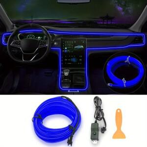 자동차 LED 스트립 조명 196.85인치 USB 네온 주변 조명 키트(스위치 ) 내부 자동차 장식용 무소음