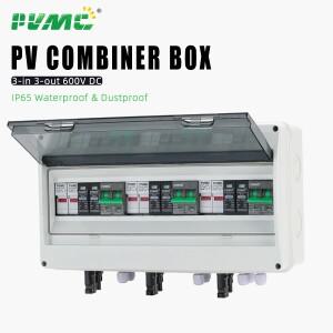 HT 3입력 DC 600V 태양광 PV 결합기 박스 (낙뢰 보호 기능 포함) 32A 퓨즈 MCB SPD 방수 IP65 분배함