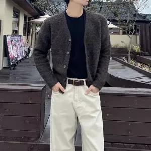 남자 브이넥 부클 도톰 크롭 니트 가디건