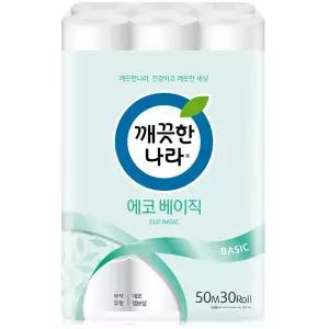 깨끗한나라 에코 베이직 50m 2겹 30롤 x 3개