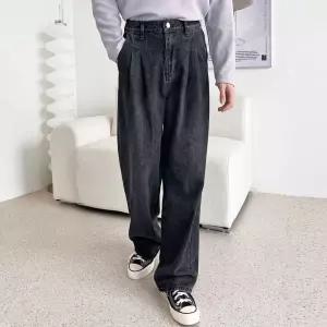 흑청 데님 팬츠 와이드 투턱 남자 청바지 남성 하의 와이드팬츠